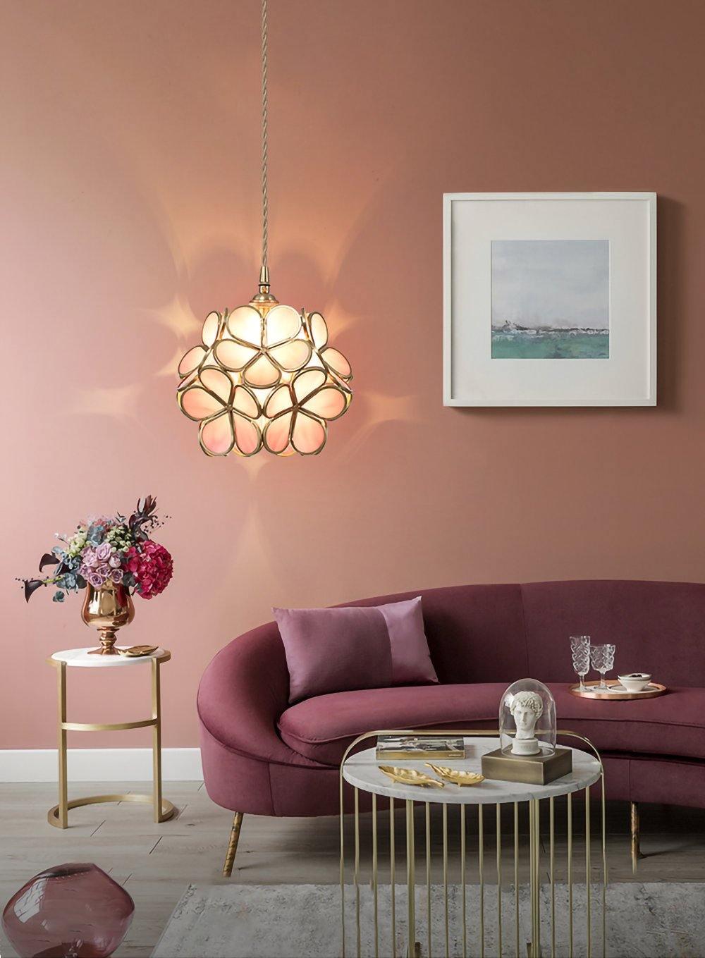 Modern Minimalist Glass Petal Pendant Lamp Brass Hanging Fixture for Kitchen Island