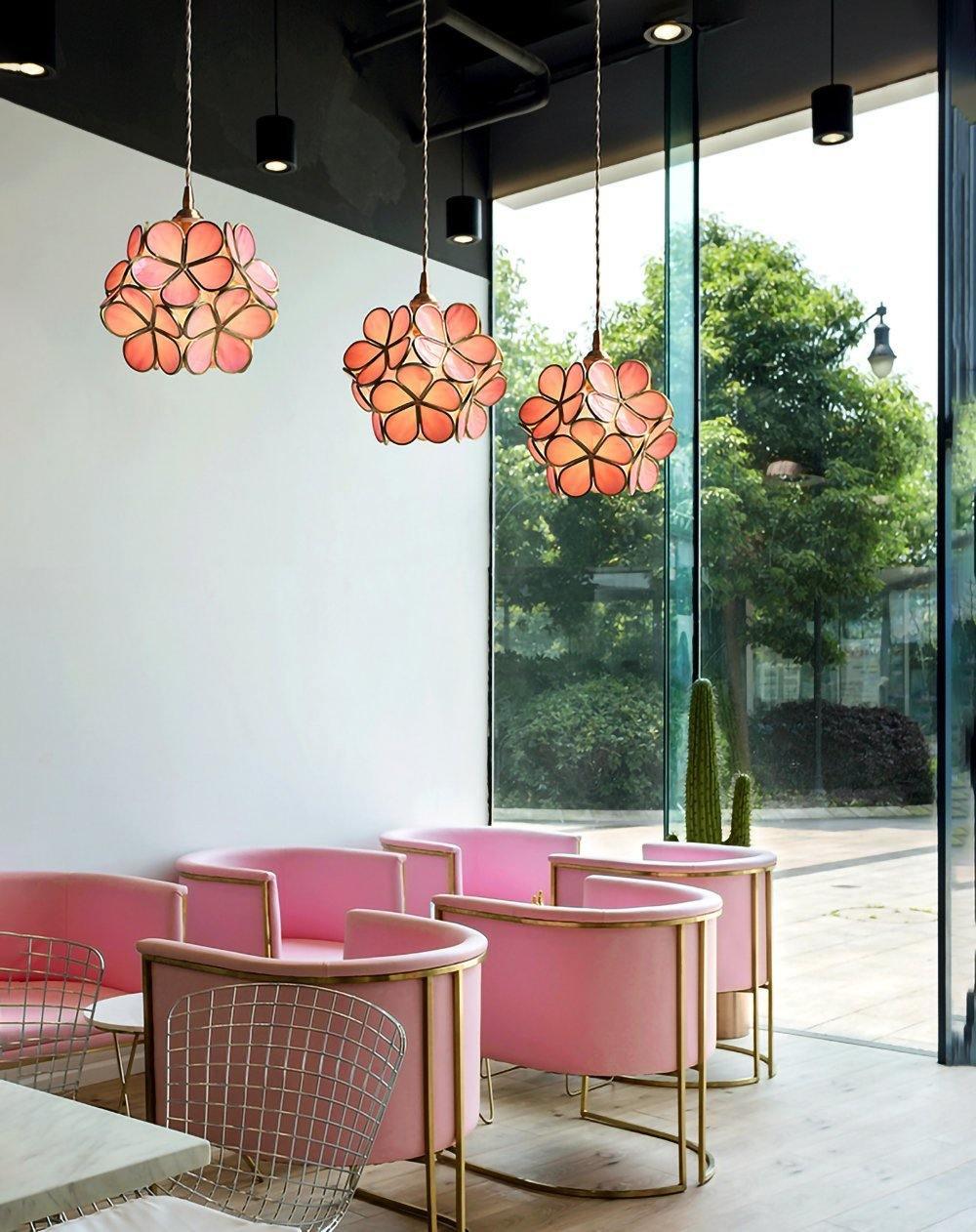 Modern Minimalist Glass Petal Pendant Lamp Brass Hanging Fixture for Kitchen Island
