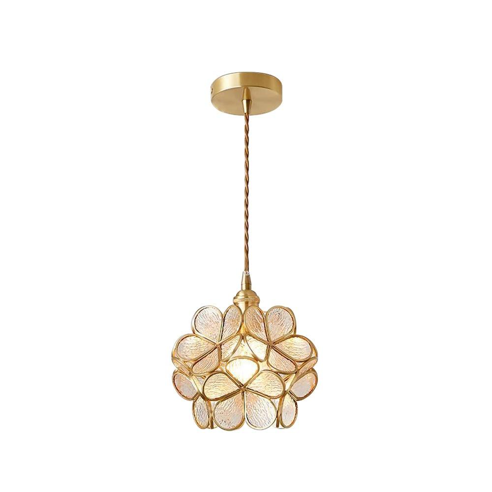 Modern Minimalist Glass Petal Pendant Lamp Brass Hanging Fixture for Kitchen Island
