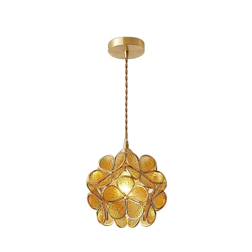 Modern Minimalist Glass Petal Pendant Lamp Brass Hanging Fixture for Kitchen Island