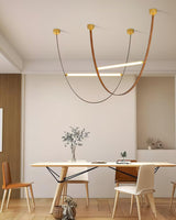 Modern Minimalist Leather Belt Pendant Light with Linear LED Silicone Diffuser Suspension Lamp
