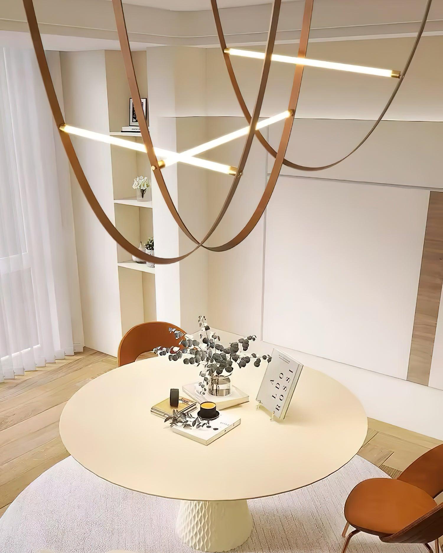 Modern Minimalist Leather Belt Pendant Light with Linear LED Silicone Diffuser Suspension Lamp