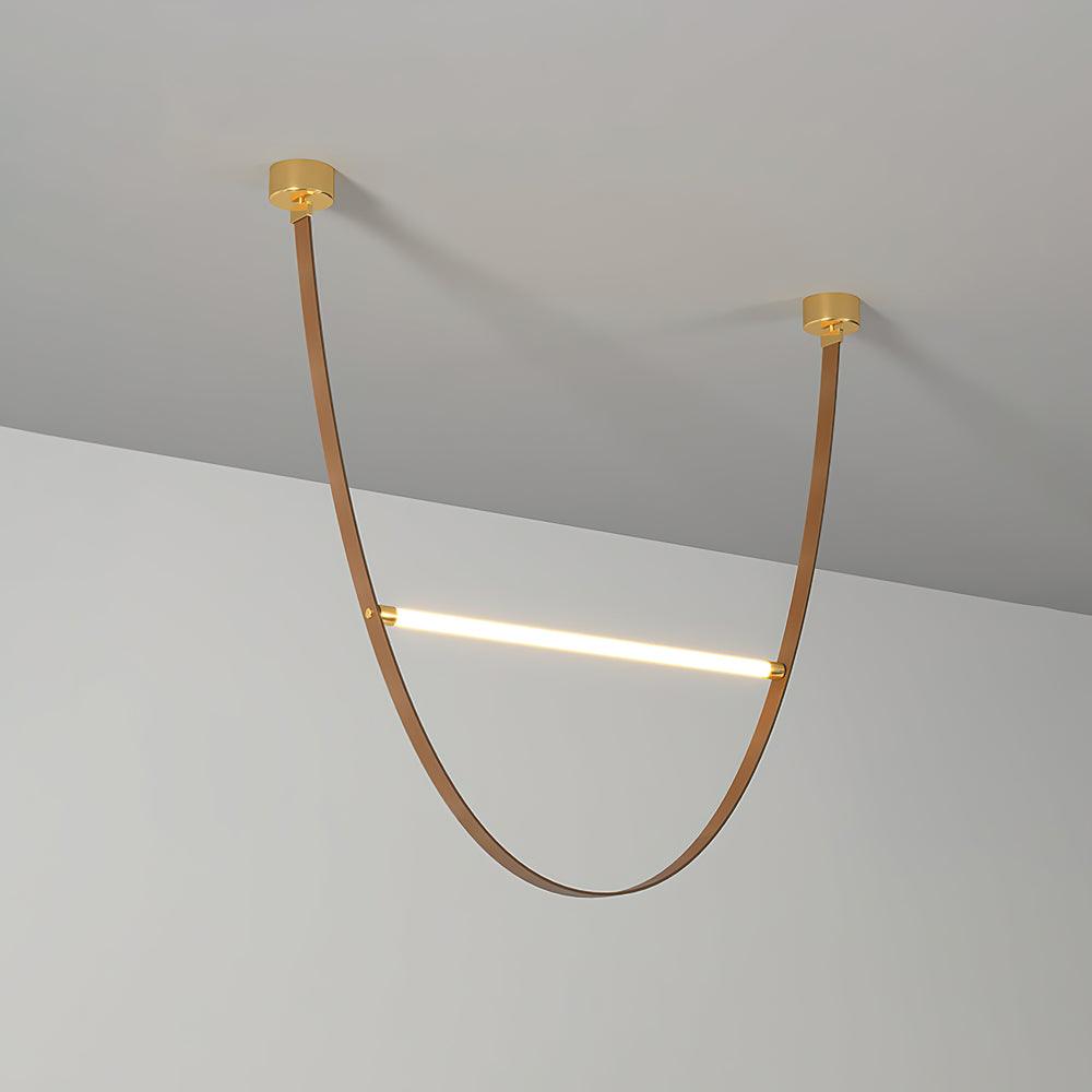 Modern Minimalist Leather Belt Pendant Light with Linear LED Silicone Diffuser Suspension Lamp