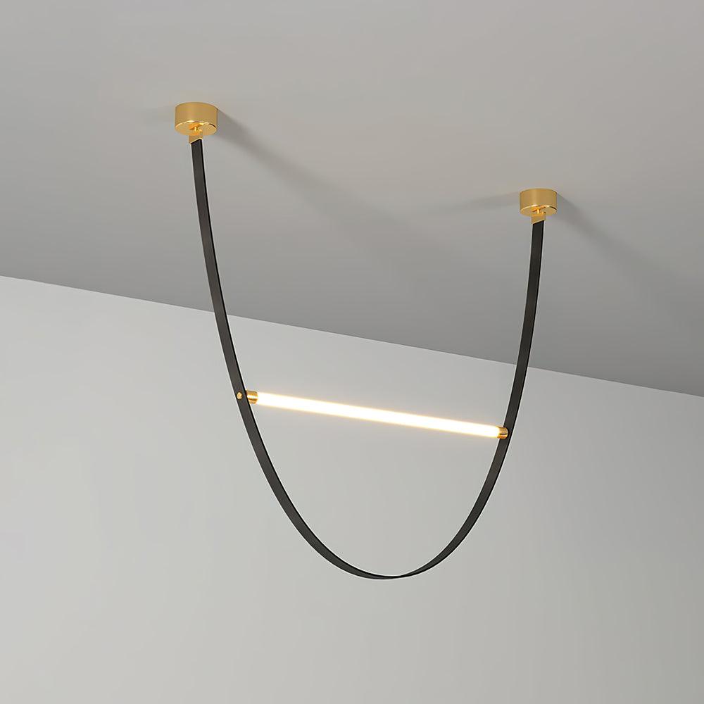 Modern Minimalist Leather Belt Pendant Light with Linear LED Silicone Diffuser Suspension Lamp