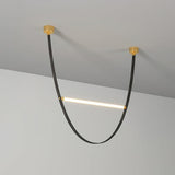 Modern Minimalist Leather Belt Pendant Light with Linear LED Silicone Diffuser Suspension Lamp