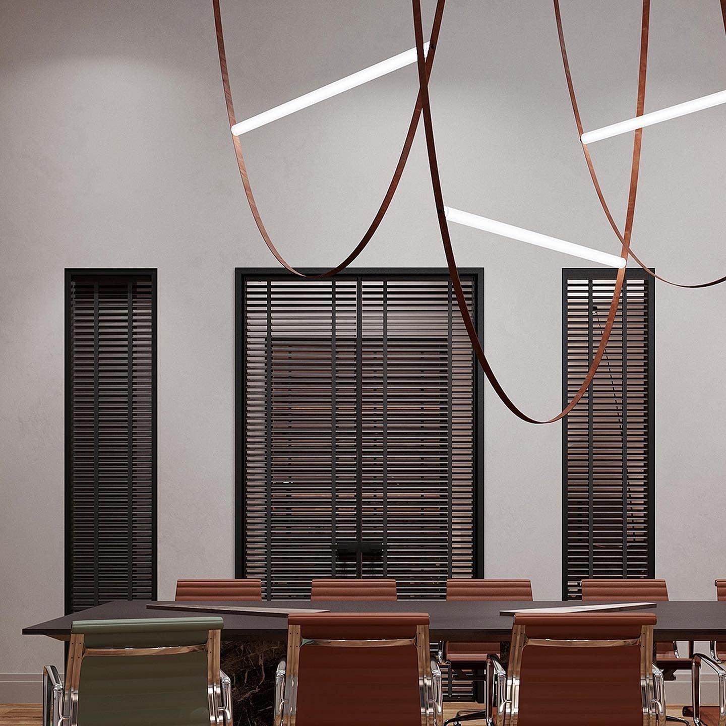 Modern Minimalist Leather Belt Pendant Light with Linear LED Silicone Diffuser Suspension Lamp
