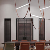 Modern Minimalist Leather Belt Pendant Light with Linear LED Silicone Diffuser Suspension Lamp