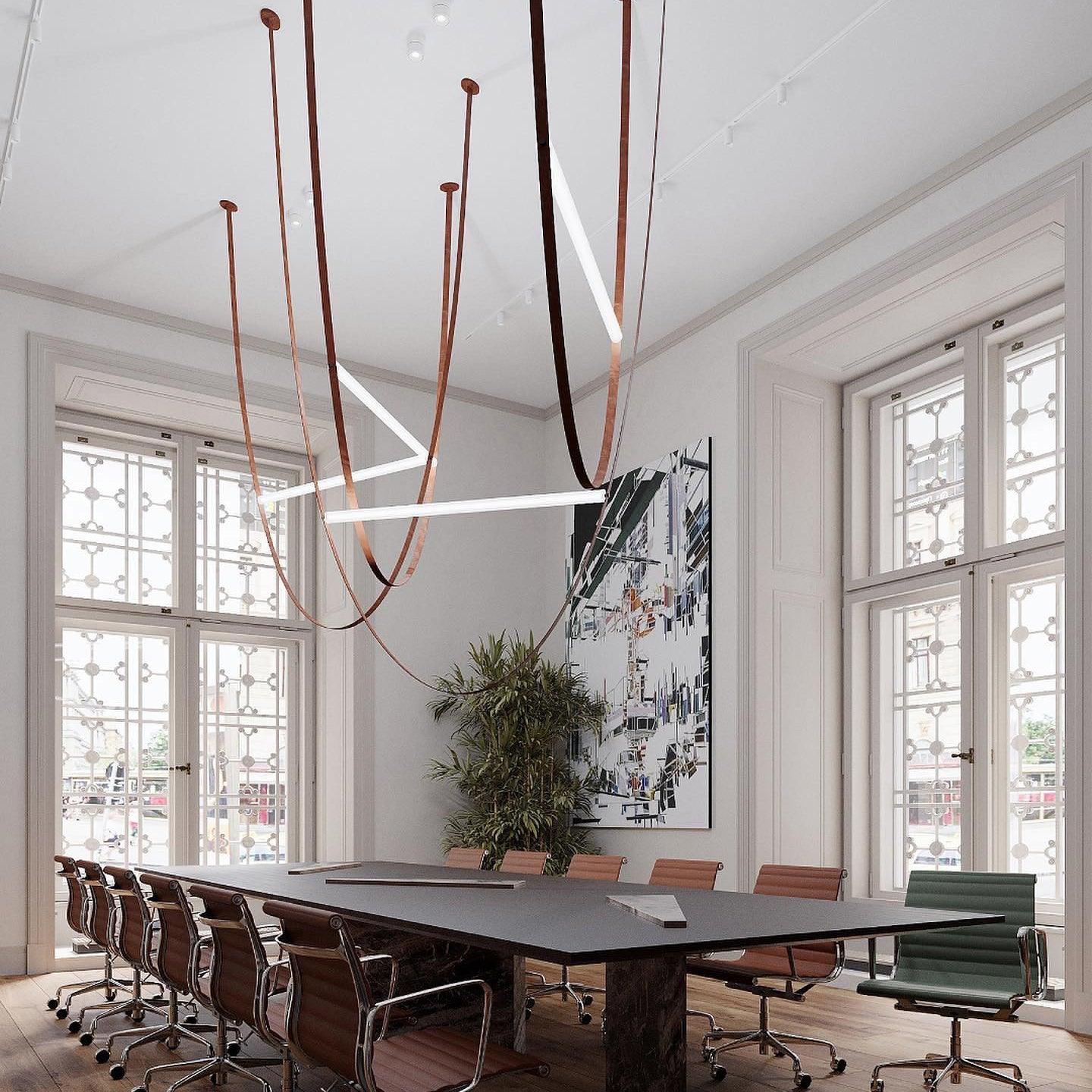 Modern Minimalist Leather Belt Pendant Light with Linear LED Silicone Diffuser Suspension Lamp