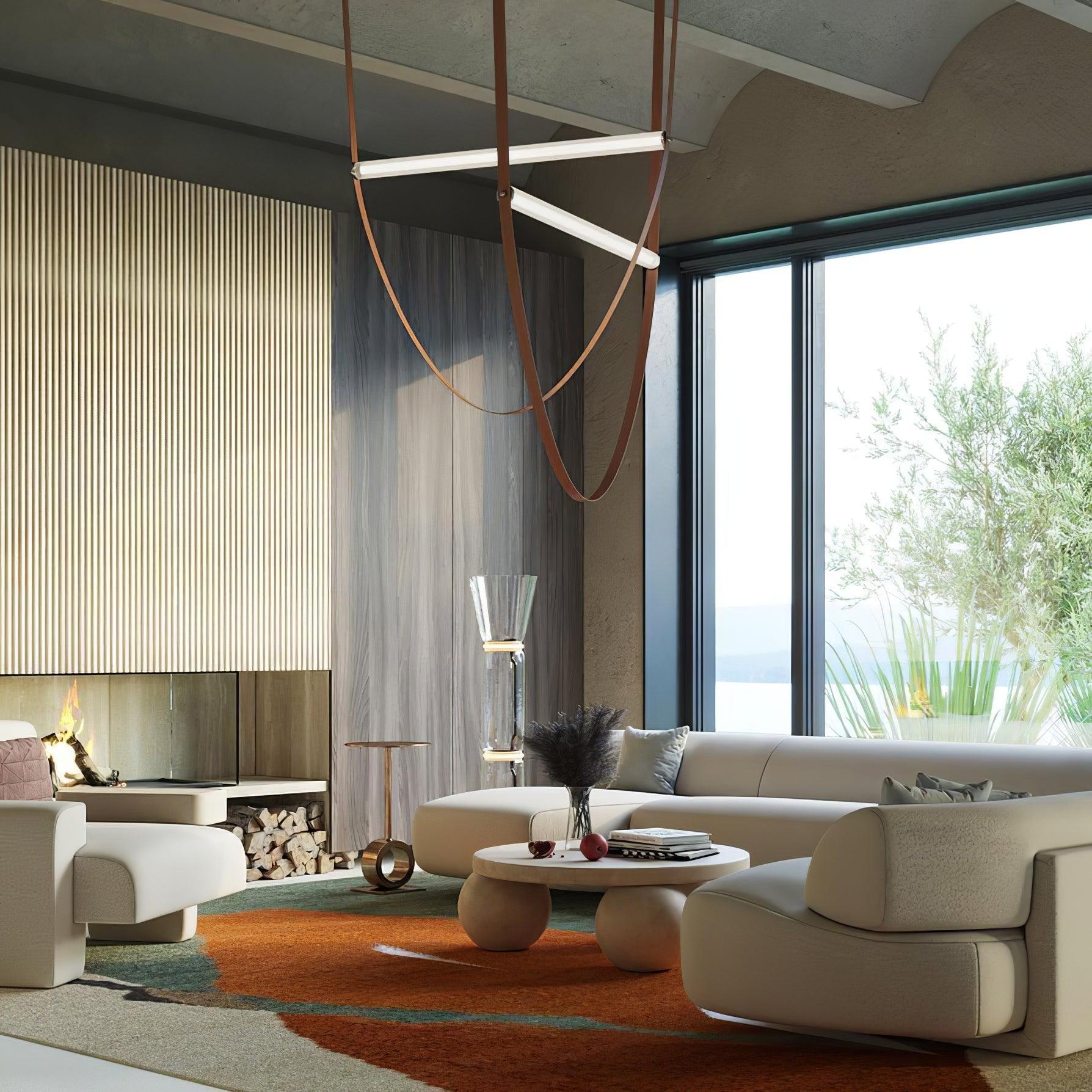 Modern Minimalist Leather Belt Pendant Light with Linear LED Silicone Diffuser Suspension Lamp