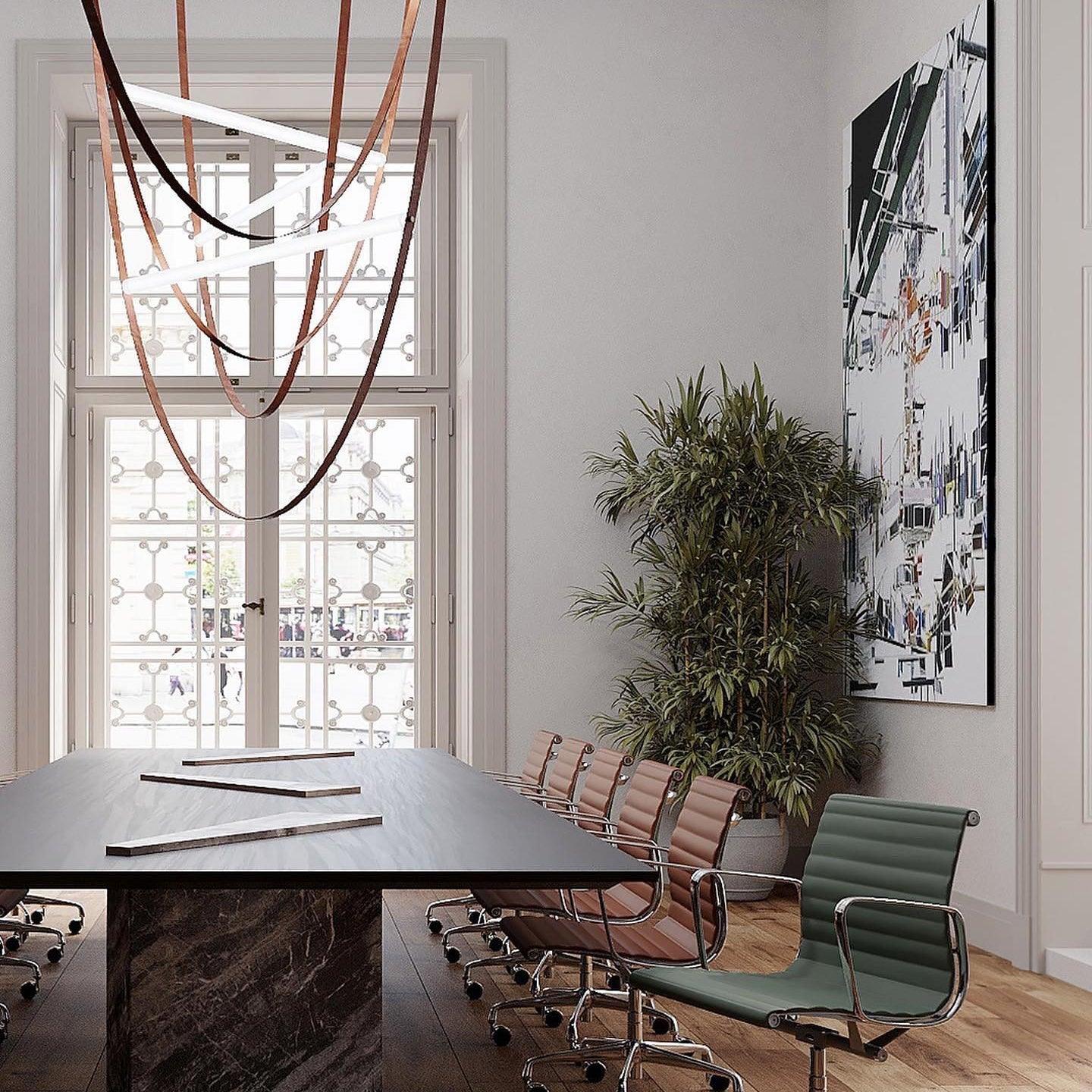 Modern Minimalist Leather Belt Pendant Light with Linear LED Silicone Diffuser Suspension Lamp