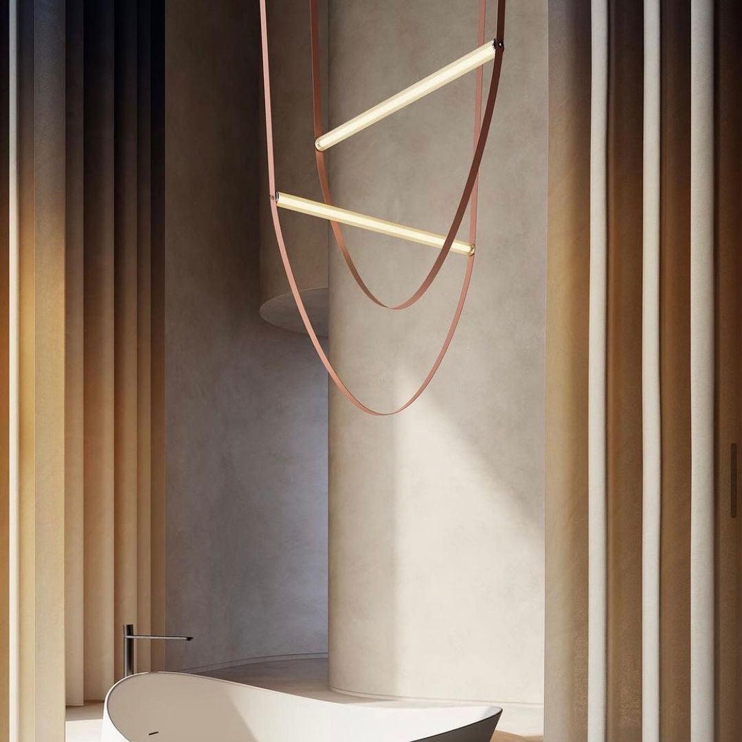 Modern Minimalist Leather Belt Pendant Light with Linear LED Silicone Diffuser Suspension Lamp