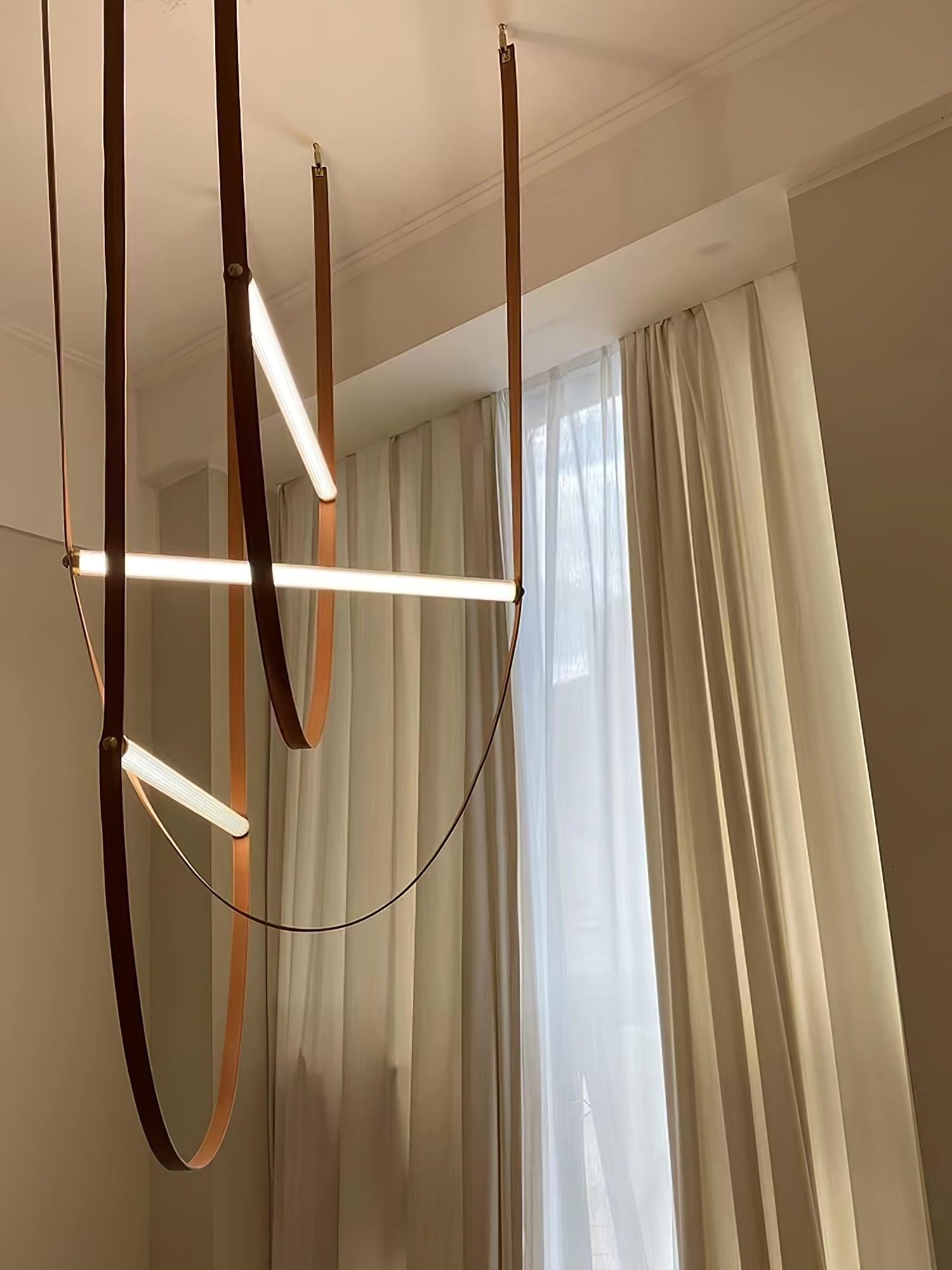 Modern Minimalist Leather Belt Pendant Light with Linear LED Silicone Diffuser Suspension Lamp