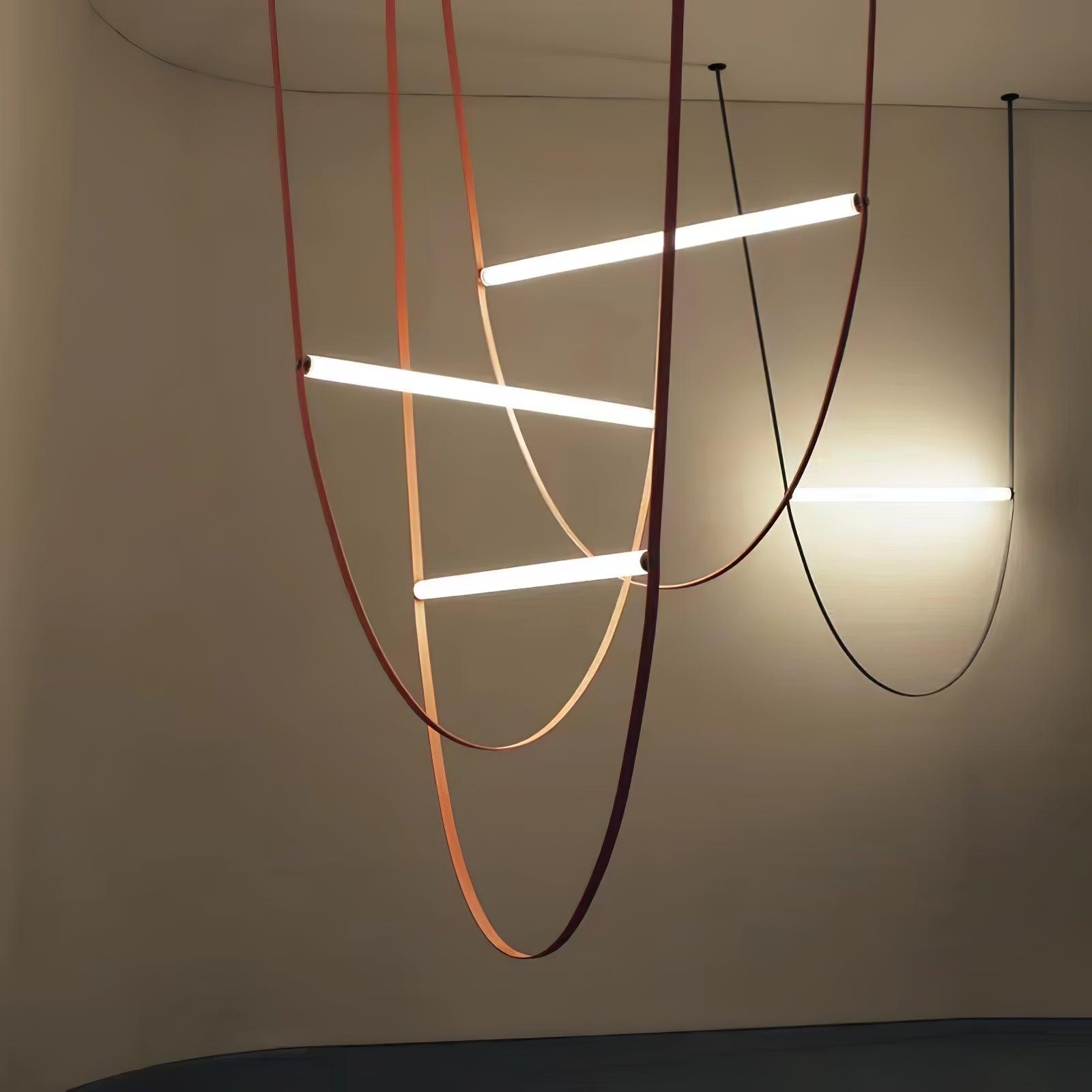 Modern Minimalist Leather Belt Pendant Light with Linear LED Silicone Diffuser Suspension Lamp