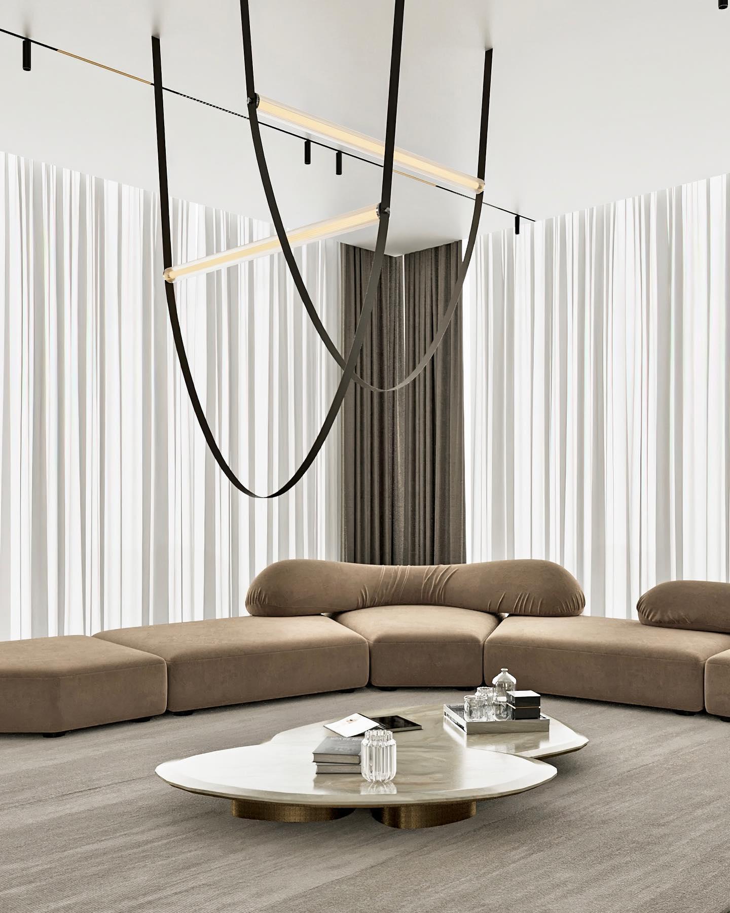 Modern Minimalist Leather Belt Pendant Light with Linear LED Silicone Diffuser Suspension Lamp