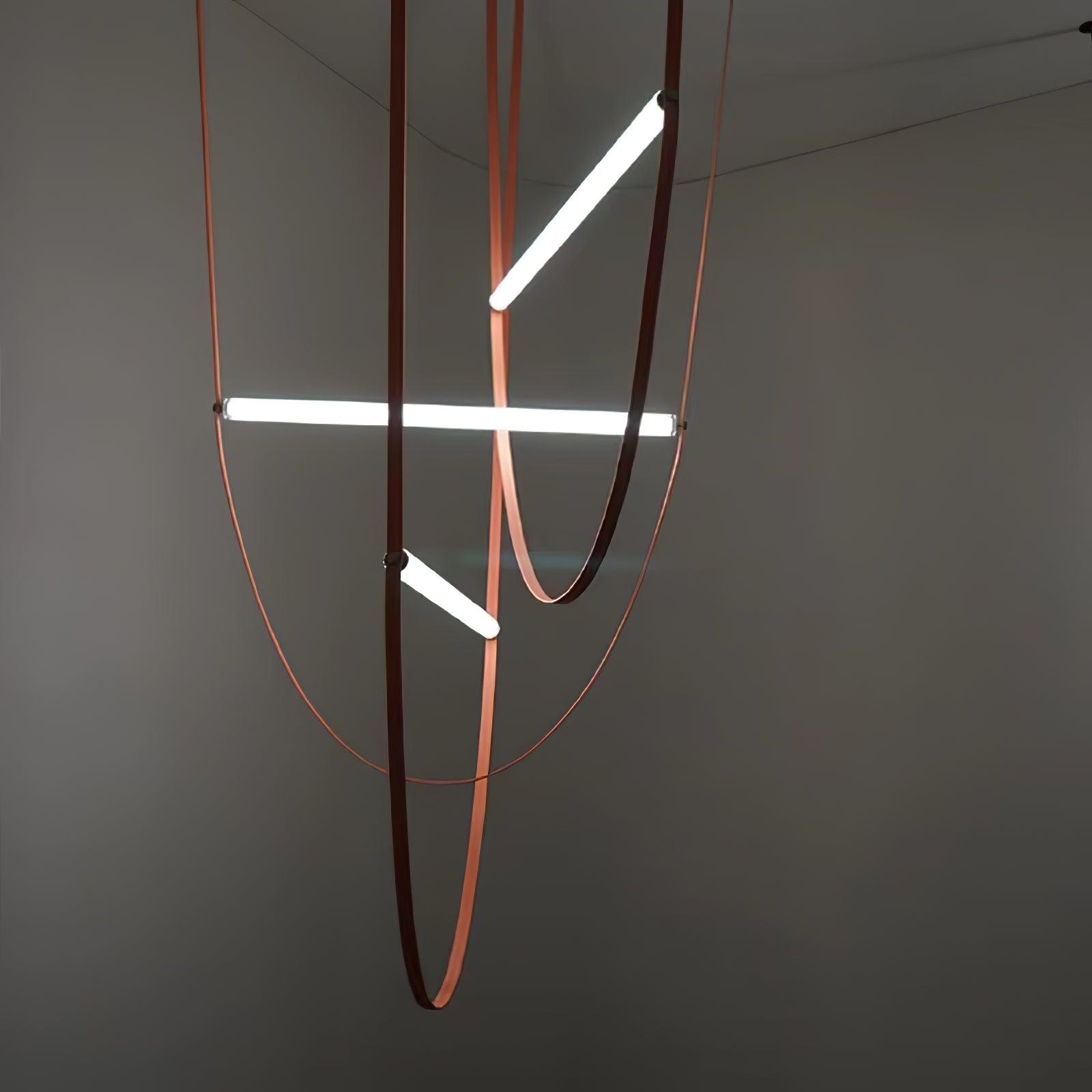 Modern Minimalist Leather Belt Pendant Light with Linear LED Silicone Diffuser Suspension Lamp