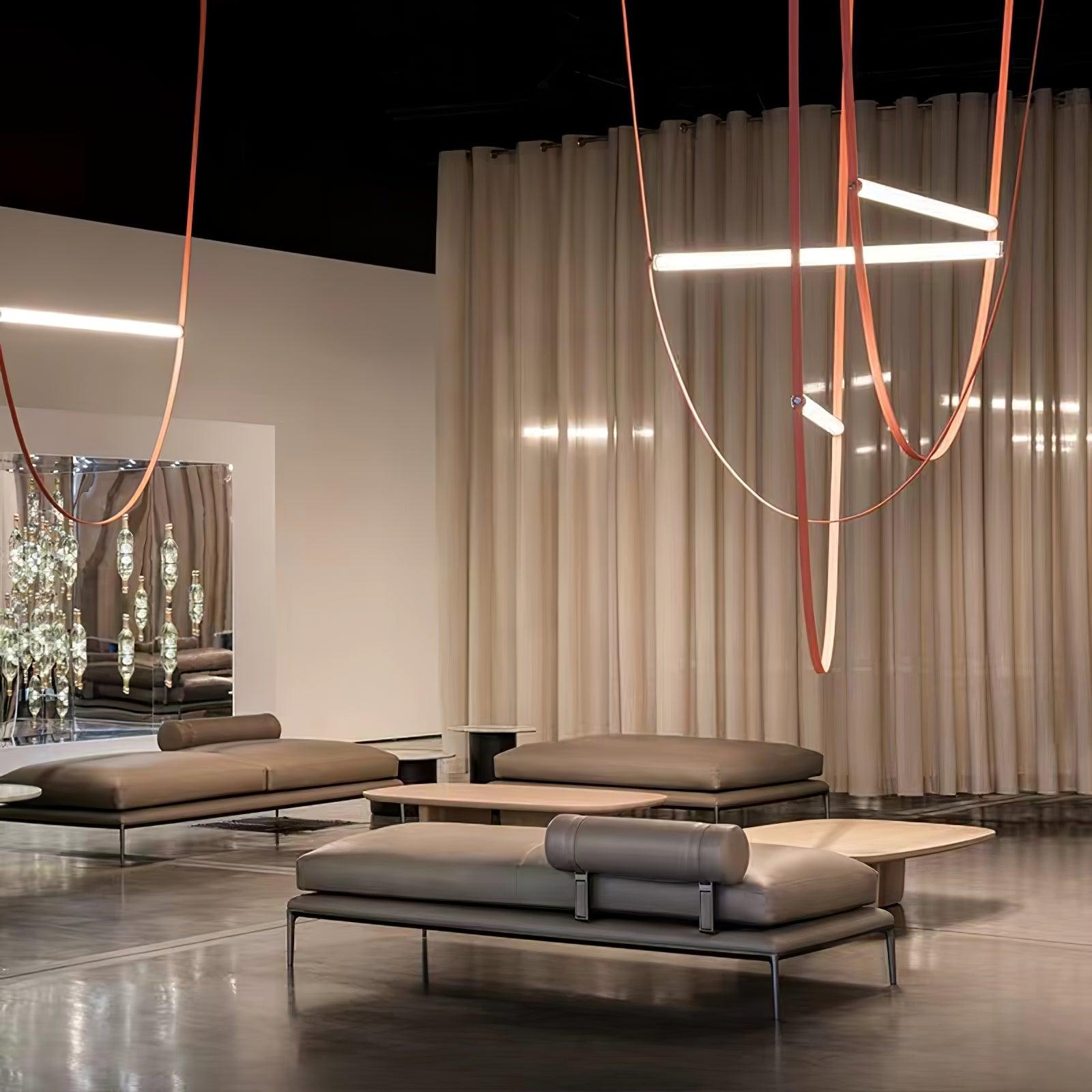 Modern Minimalist Leather Belt Pendant Light with Linear LED Silicone Diffuser Suspension Lamp