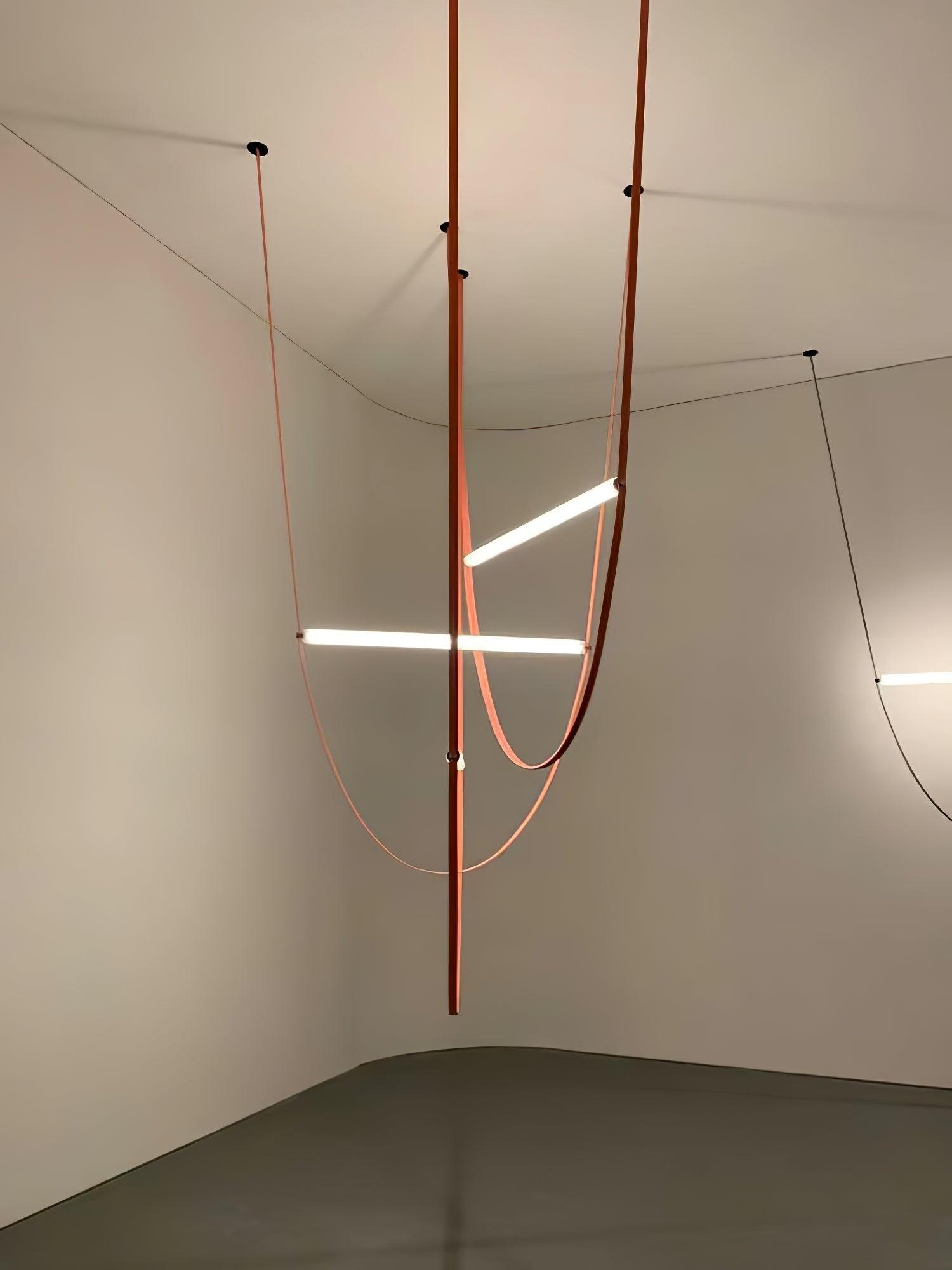 Modern Minimalist Leather Belt Pendant Light with Linear LED Silicone Diffuser Suspension Lamp
