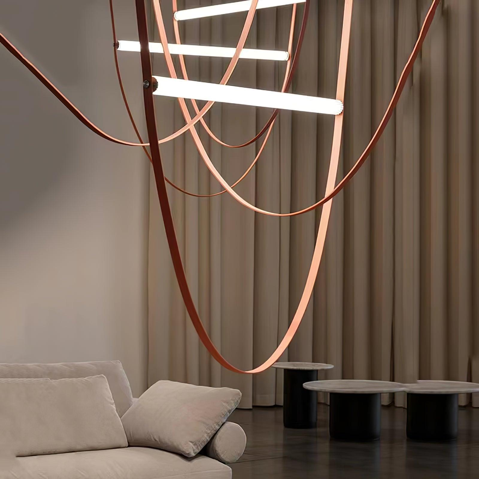 Modern Minimalist Leather Belt Pendant Light with Linear LED Silicone Diffuser Suspension Lamp