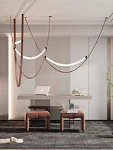 Modern Minimalist Leather Belt Pendant Light with Linear LED Silicone Diffuser Suspension Lamp