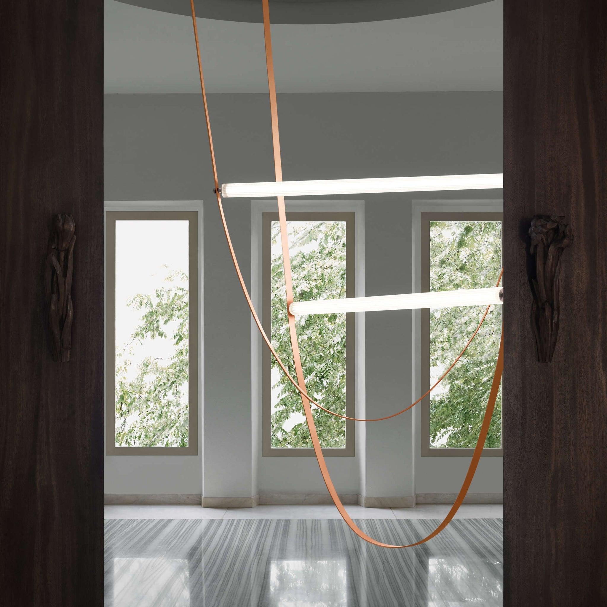 Modern Minimalist Leather Belt Pendant Light with Linear LED Silicone Diffuser Suspension Lamp