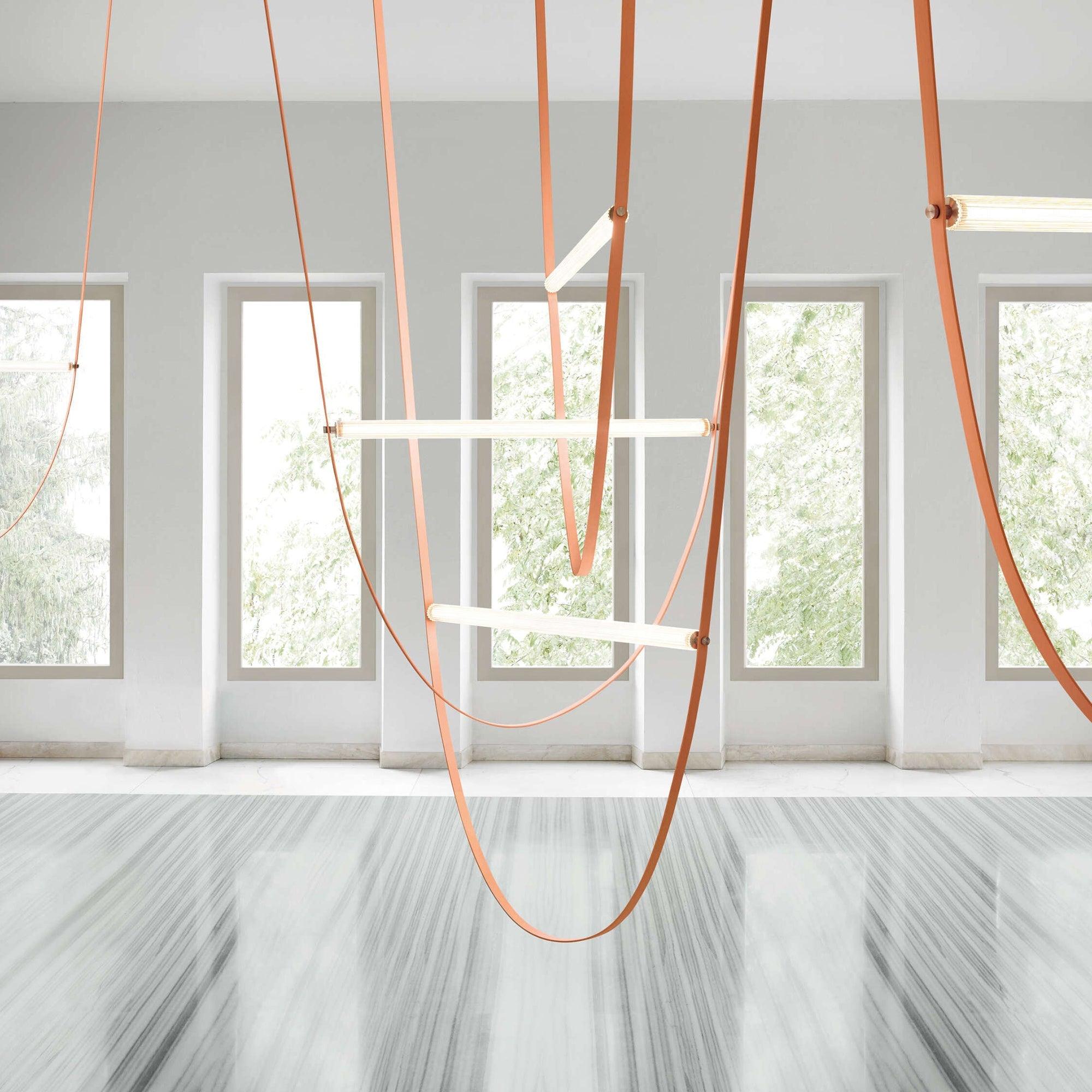 Modern Minimalist Leather Belt Pendant Light with Linear LED Silicone Diffuser Suspension Lamp