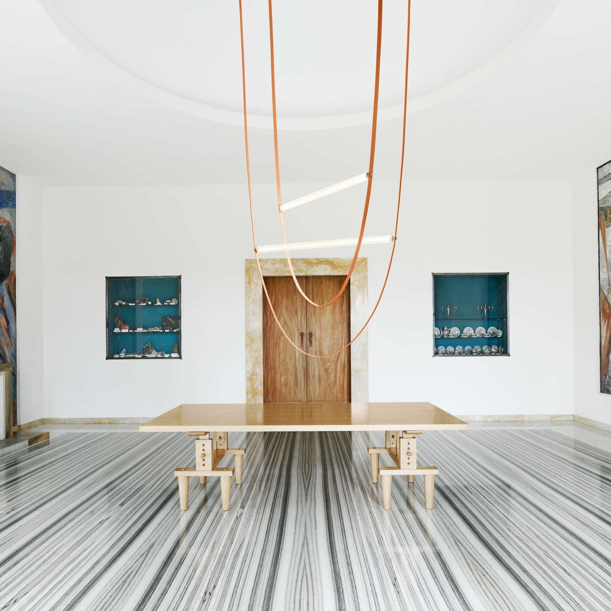 Modern Minimalist Leather Belt Pendant Light with Linear LED Silicone Diffuser Suspension Lamp