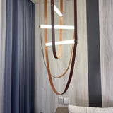 Modern Minimalist Leather Belt Pendant Light with Linear LED Silicone Diffuser Suspension Lamp