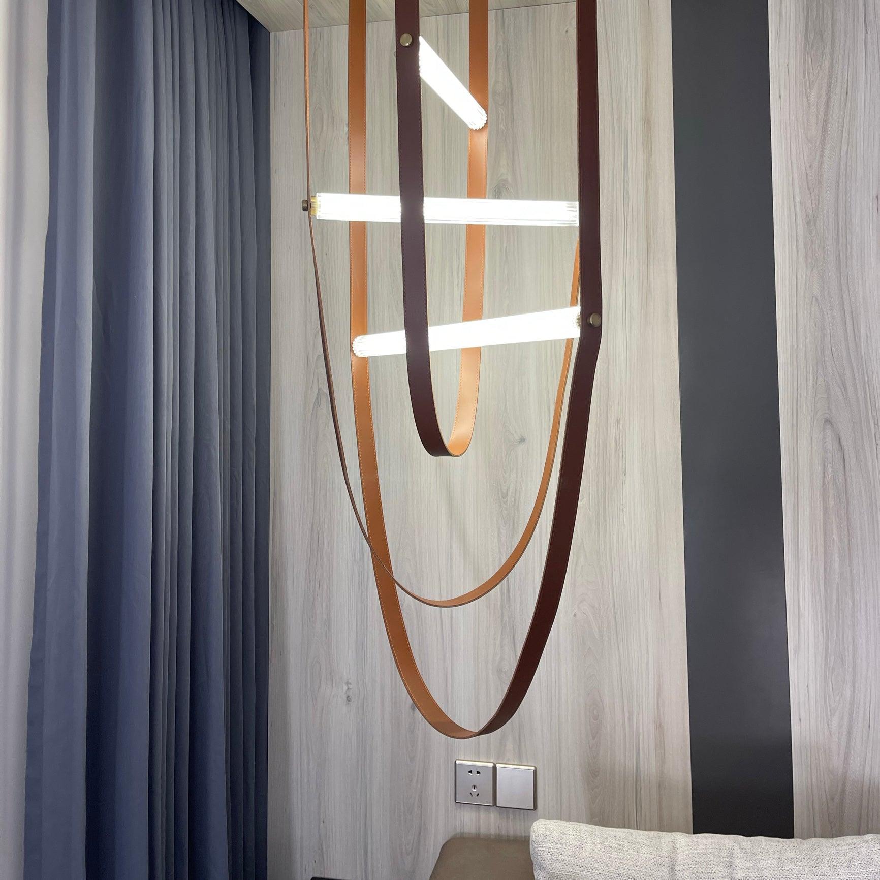 Modern Minimalist Leather Belt Pendant Light with Linear LED Silicone Diffuser Suspension Lamp