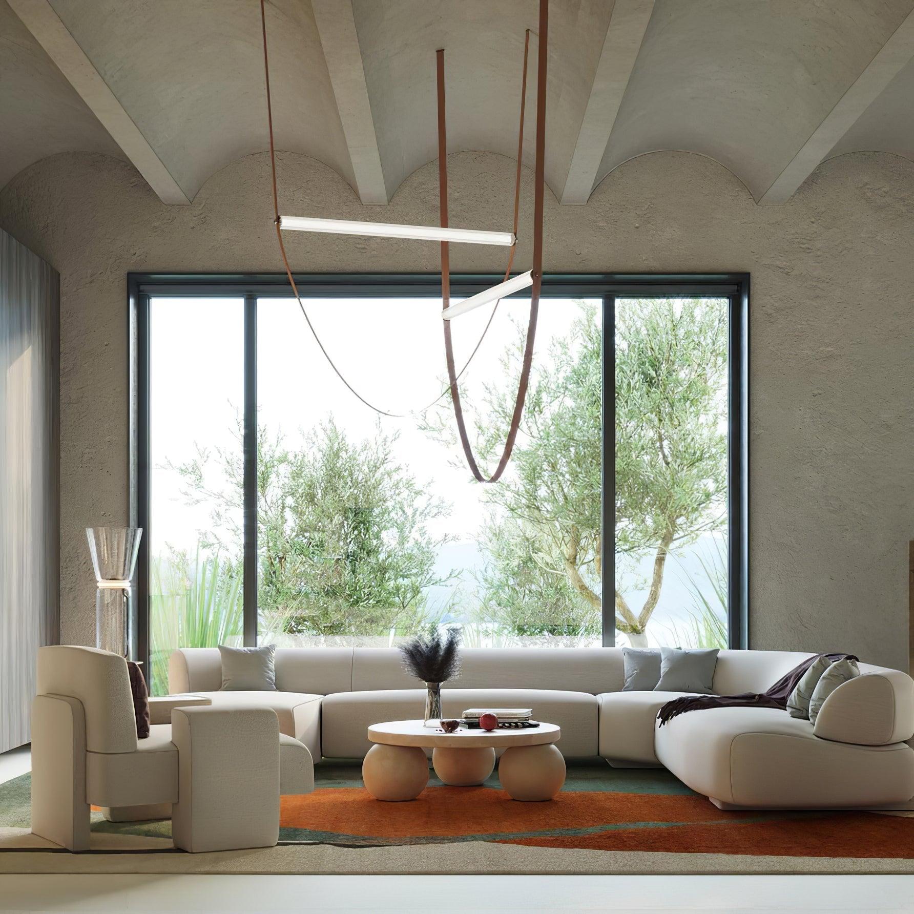Modern Minimalist Leather Belt Pendant Light with Linear LED Silicone Diffuser Suspension Lamp