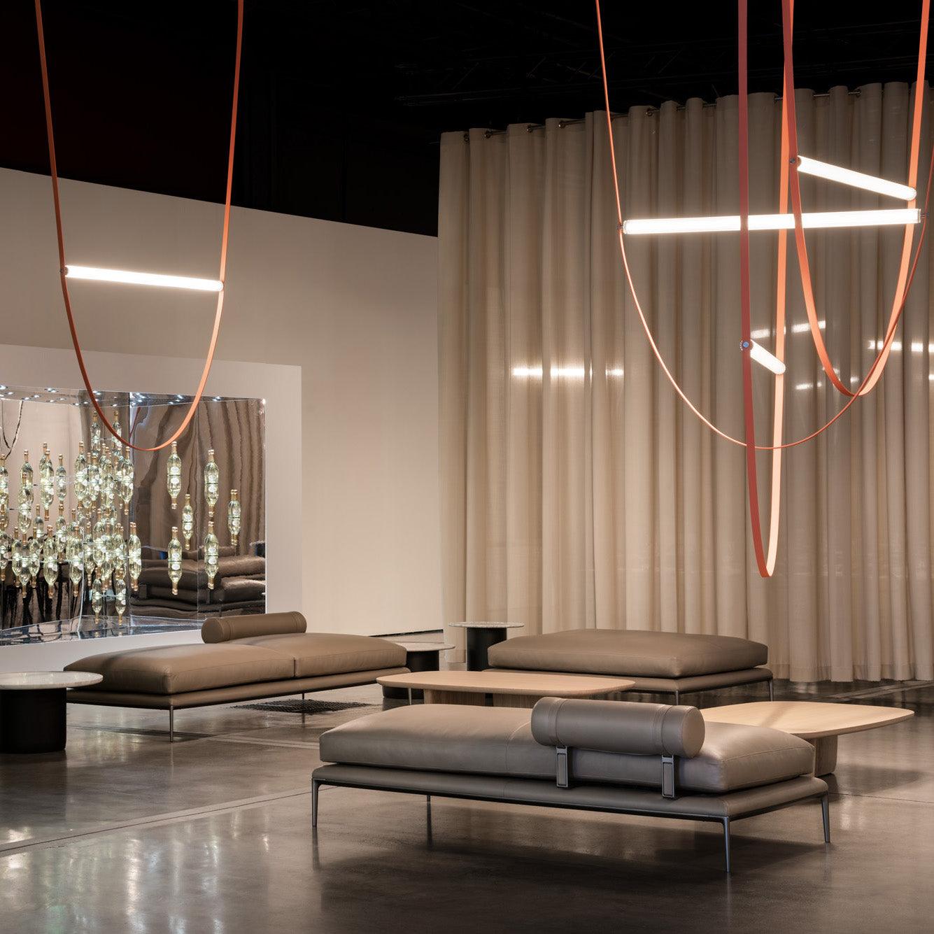 Modern Minimalist Leather Belt Pendant Light with Linear LED Silicone Diffuser Suspension Lamp