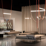 Modern Minimalist Leather Belt Pendant Light with Linear LED Silicone Diffuser Suspension Lamp