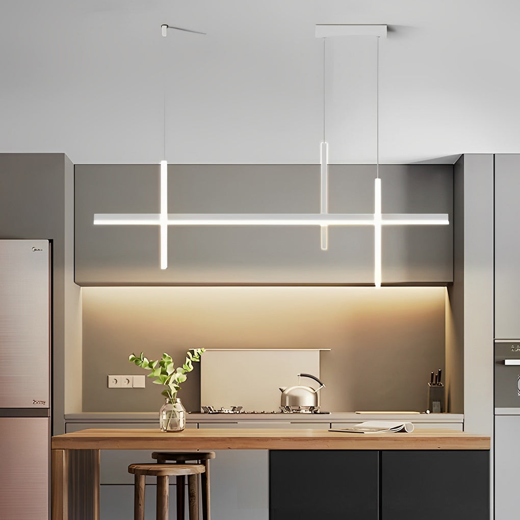 Modern Minimalist LED Linear Pendant Light Dimmable Long Strip Chandelier for Dining Room