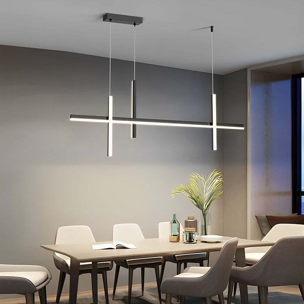 Modern Minimalist LED Linear Pendant Light Dimmable Long Strip Chandelier for Dining Room