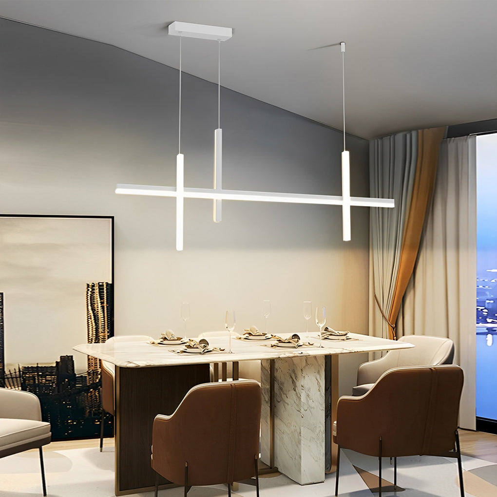Modern Minimalist LED Linear Pendant Light Dimmable Long Strip Chandelier for Dining Room