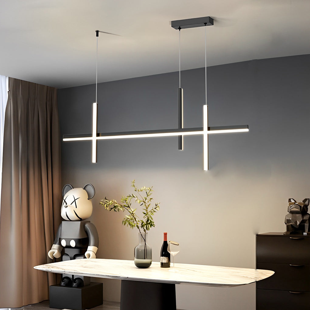 Modern Minimalist LED Linear Pendant Light Dimmable Long Strip Chandelier for Dining Room