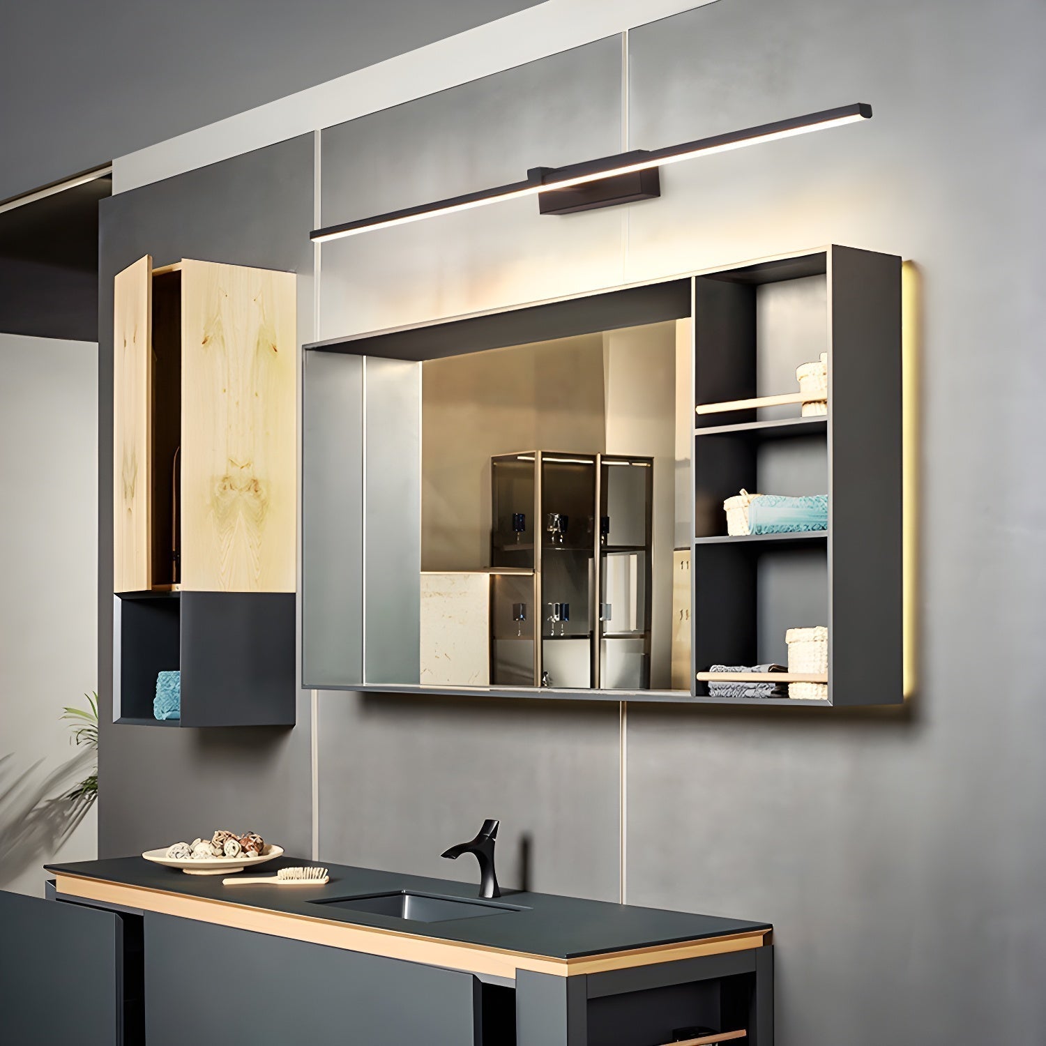 Modern Minimalist LED Wall Sconce for Bathroom Vanity and Mirror Lighting in Black Finish