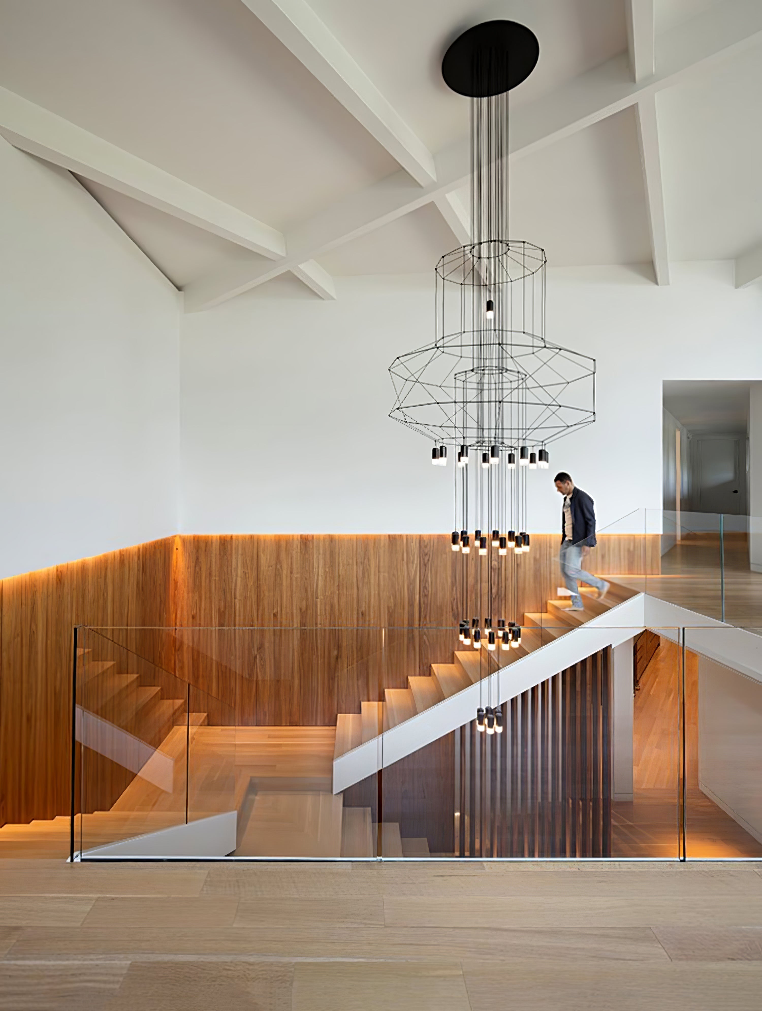 Modern Minimalist Linear LED Chandelier with Multi Head Design