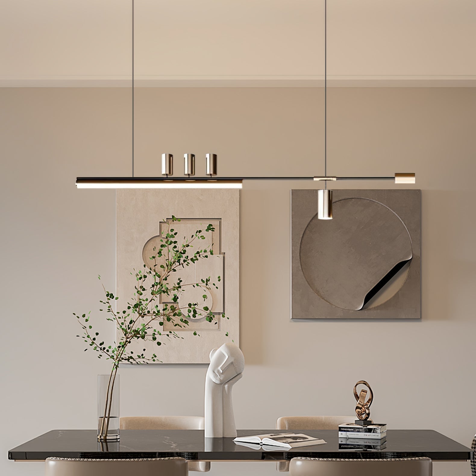 Modern Minimalist Linear LED Pendant Light for Kitchen Island and Dining Room