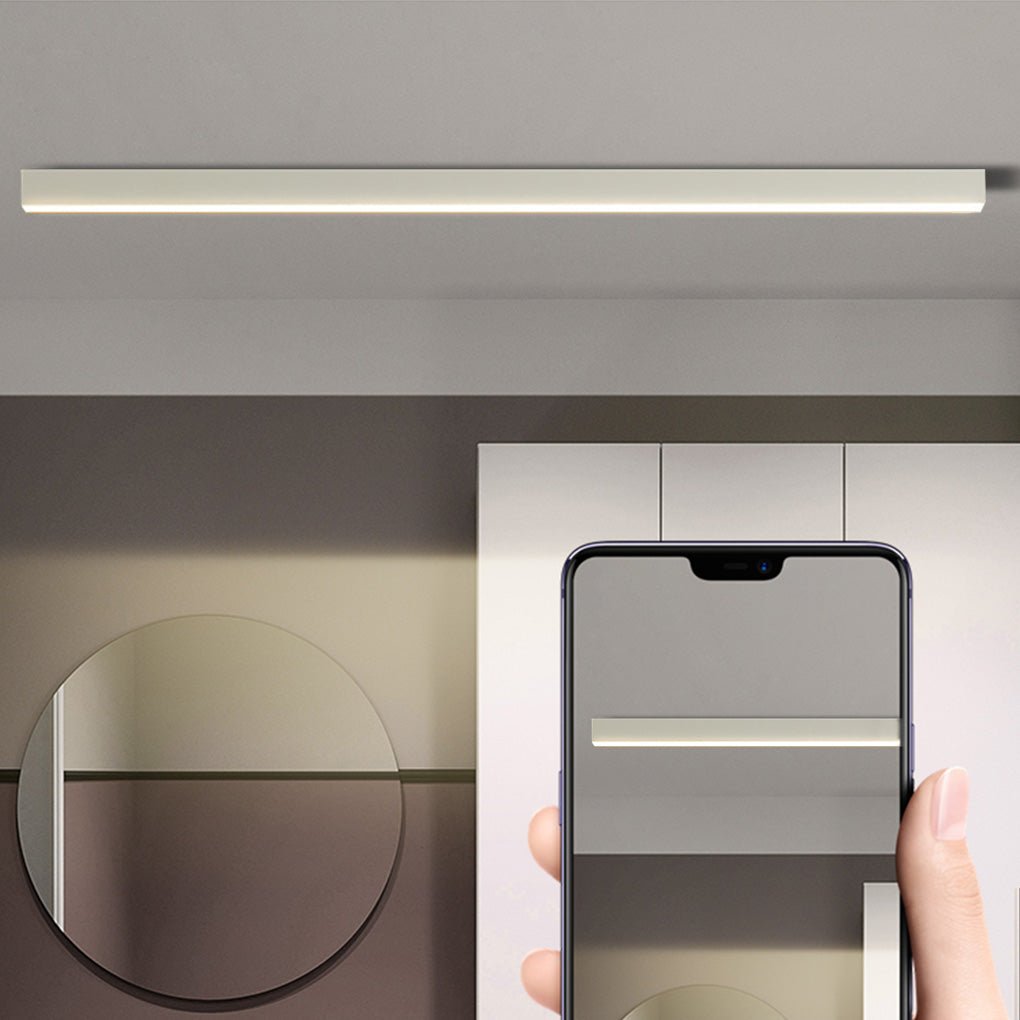 Modern Minimalist Linear LED Strip Ceiling Light Dimmable Flush Mount with Remote Control