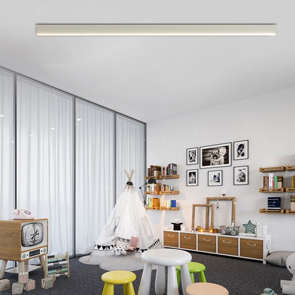 Modern Minimalist Linear LED Strip Ceiling Light Dimmable Flush Mount with Remote Control