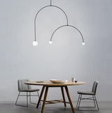 Modern Minimalist Linear Mobile Chandelier with Opal Glass Globes and Black Finish