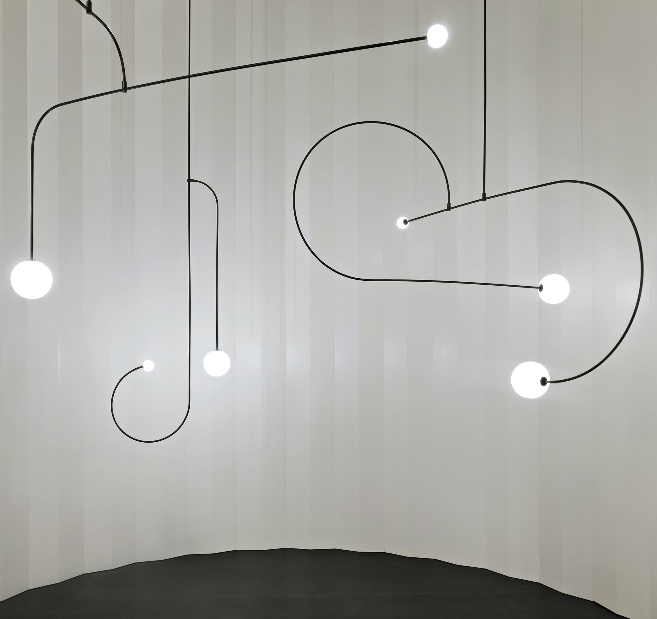 Modern Minimalist Linear Mobile Chandelier with Opal Glass Globes and Black Finish