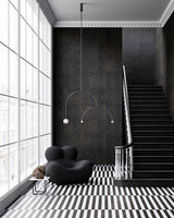 Modern Minimalist Linear Mobile Chandelier with Opal Glass Globes and Black Finish