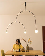 Modern Minimalist Linear Mobile Chandelier with Opal Glass Globes and Black Finish