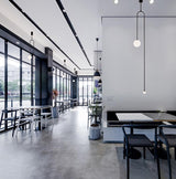 Modern Minimalist Linear Mobile Chandelier with Opal Glass Globes and Black Finish