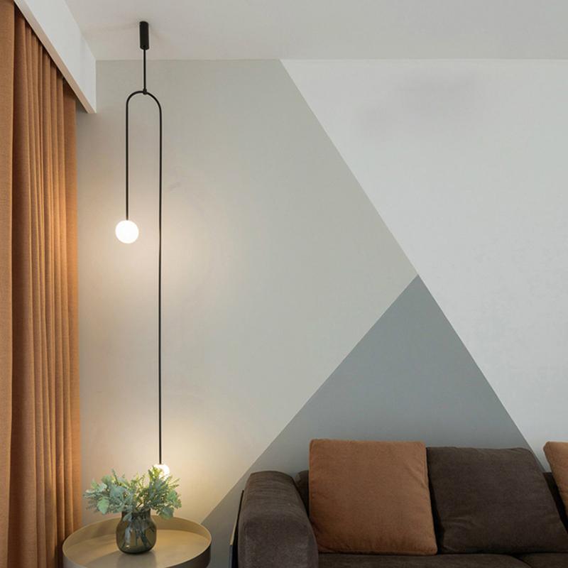 Modern Minimalist Linear Mobile Chandelier with Opal Glass Globes and Black Finish