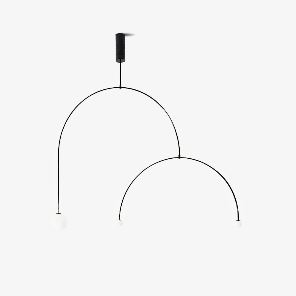 Modern Minimalist Linear Mobile Chandelier with Opal Glass Globes and Black Finish
