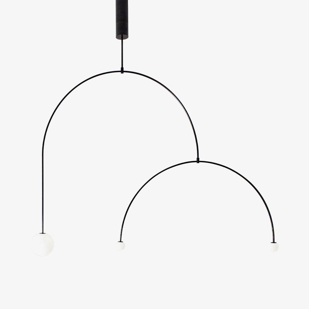 Modern Minimalist Linear Mobile Chandelier with Opal Glass Globes and Black Finish
