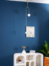 Modern Minimalist Linear Mobile Chandelier with Opal Glass Globes and Black Finish