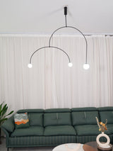 Modern Minimalist Linear Mobile Chandelier with Opal Glass Globes and Black Finish